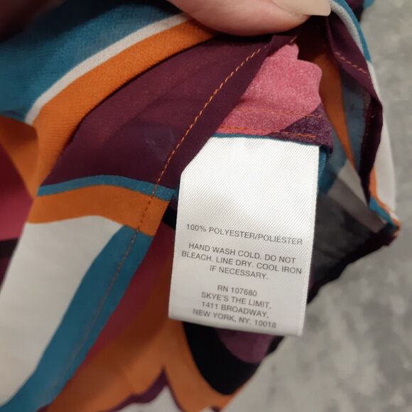 Skye's The Limit Multicolored Elastic Neckline Sheer Blouse Size 14 - Picture 3 of 7
